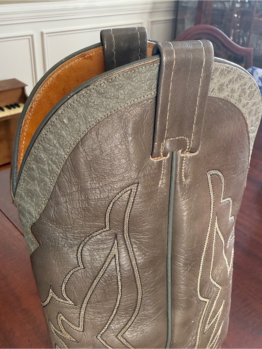 Vintage 80s NOCONA Exotic Antelope Cowboy Boots Gray/Sage Mens Size 8.5 D - USA - Picture 13 of 13